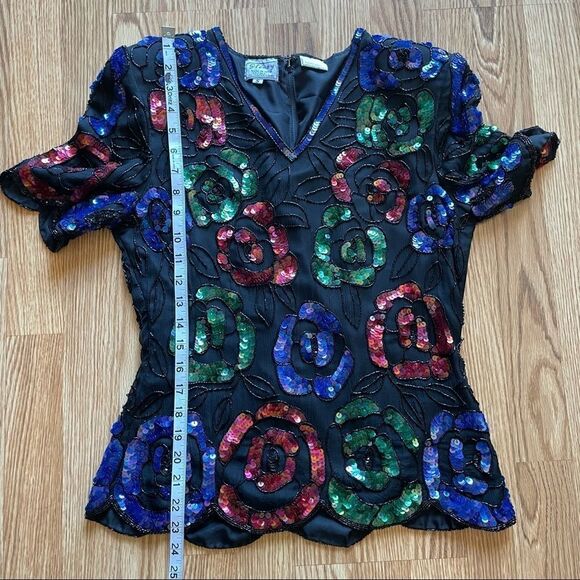 VINTAGE Stenay Sequin Beaded Flower Top - Picture 8 of 10